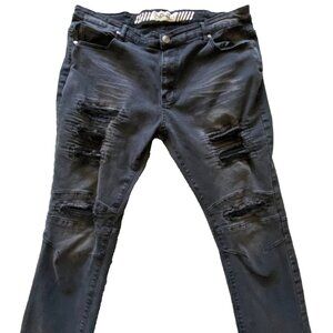Mens G Star Black Skinny Jeans Size 42x30 Grunge Distressed